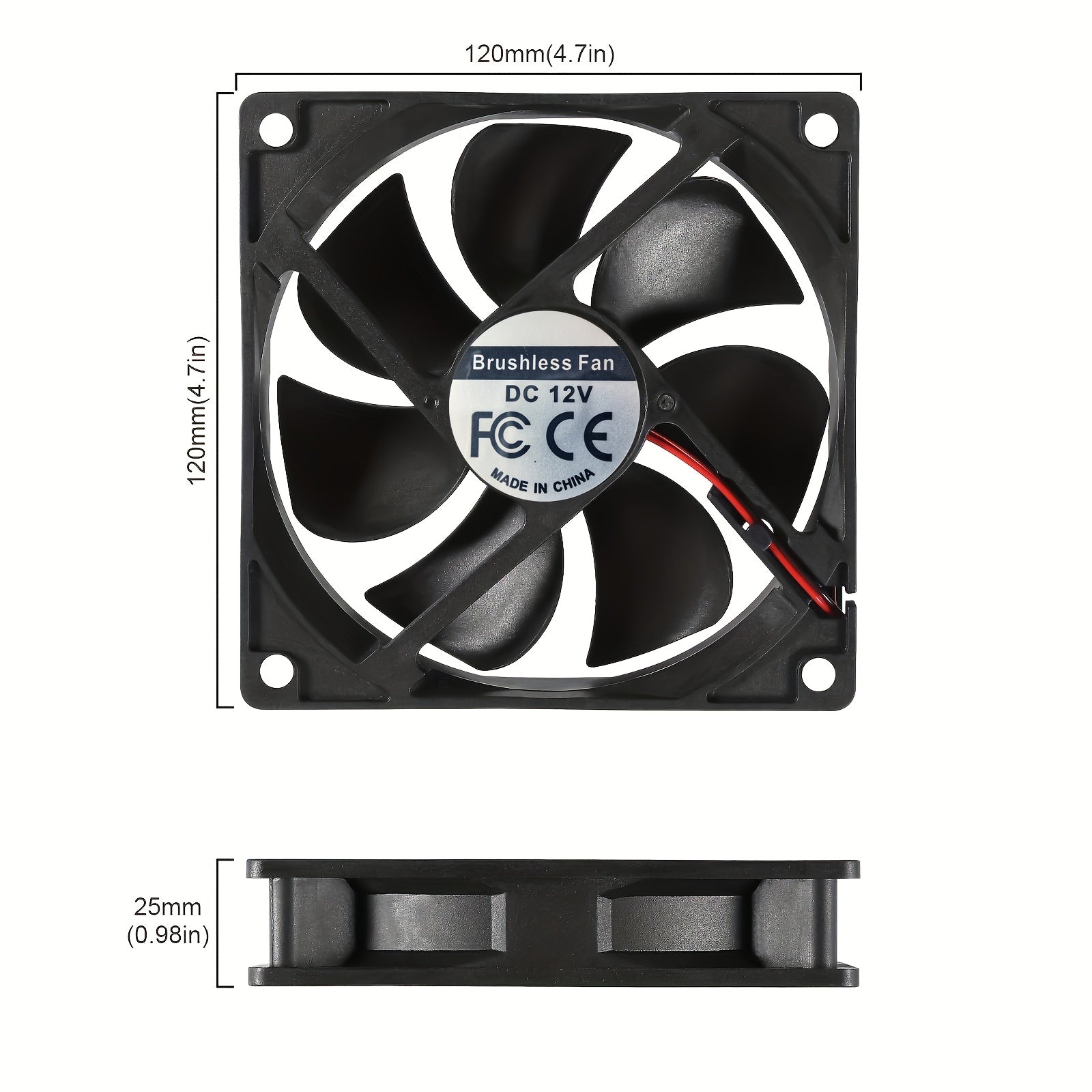 120mm×120mm×25mm DC 12V/24V Brushless Computer Case Fan, 2-Pin High Performance Cooling Fan