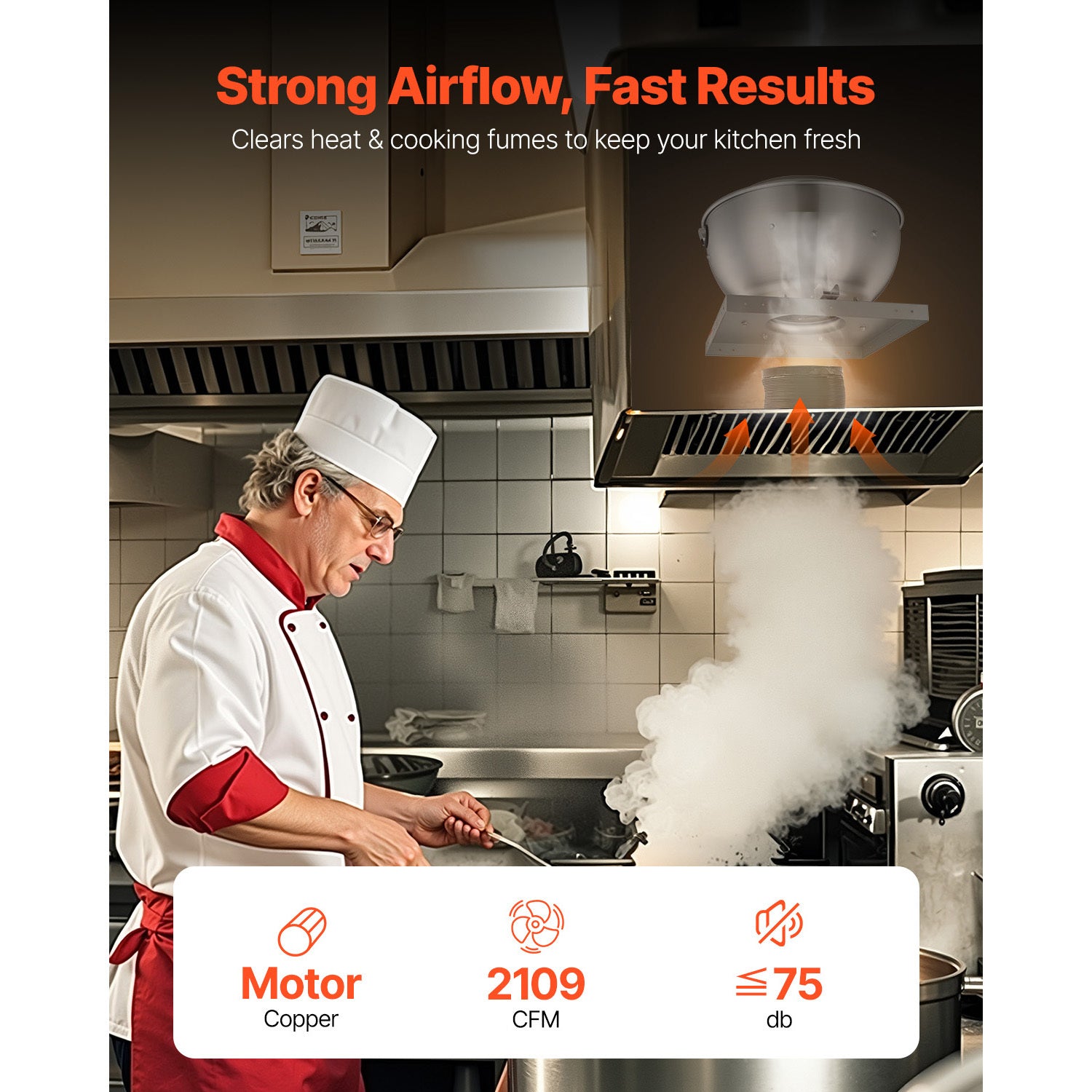 VEVOR Commercial Kitchen Exhaust Fan – 2109 CFM Restaurant Top Hood Exhaust Fan, 0.75HP 560W Direct Drive Food Truck Range Hood Exhaust Fan, High Speed Low Noise for Warehouse, Agriculture