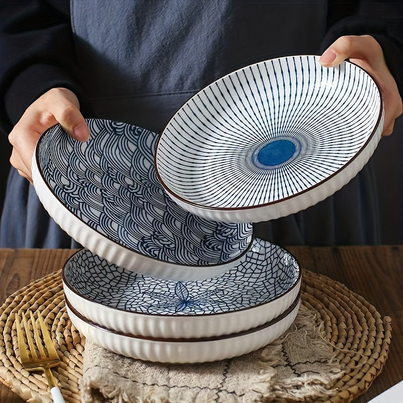 4 Ceramic Dinner Plates, 8 Inches in Diameter, Microwave & Dishwasher Safe, Ideal for Sushi, Salad, Dessert & Pasta – Perfect for All Seasons, Seasonal Theme Design