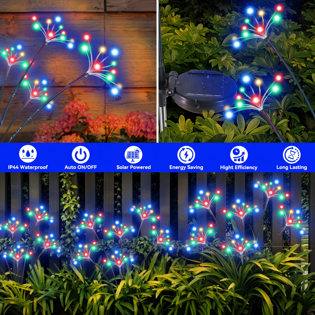 4-Pack Solar Garden Light Outdoor LED, Flickering Solar Fireworks Light, 2 Modes, Solar-Powered Decorative Swaying Light, Suitable for Courtyard, Walkway, Patio, Flower Bed, Camping, Party, Christmas Gift Decoration