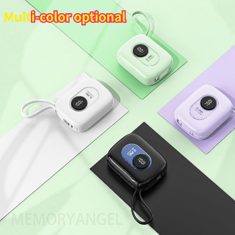22.5W 快速充電行動電源 | 內建雙 USB-C 線 & 線繩的便攜式充電器，具備即時電量顯示，多孔快速充電，高效率