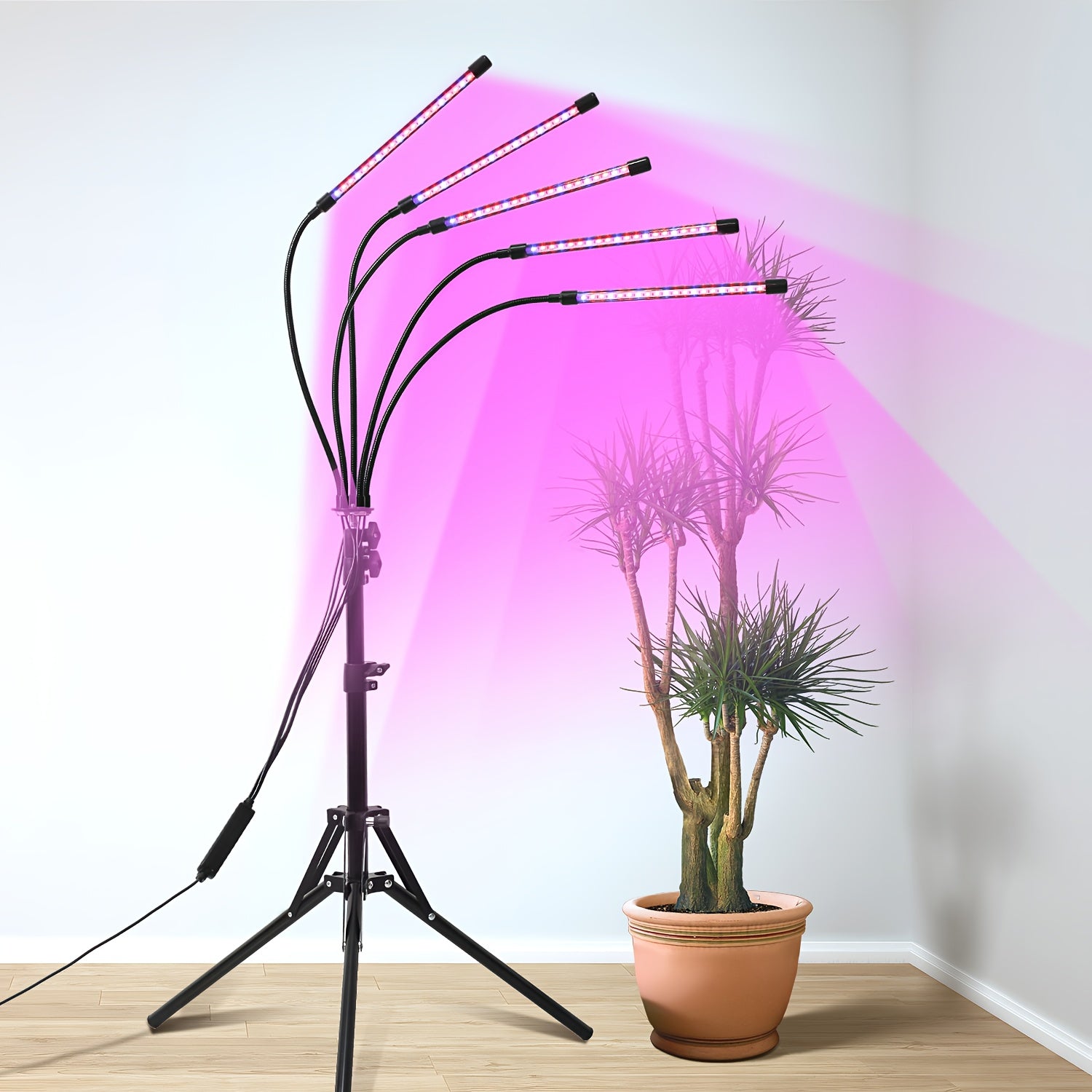 Indoor plant grow light, 4/5/6 heads optional, dual installation modes + 10 brightness levels, 3/9/12 hour timer, adjustable gooseneck, universal for vegetables, flowers, and green plants