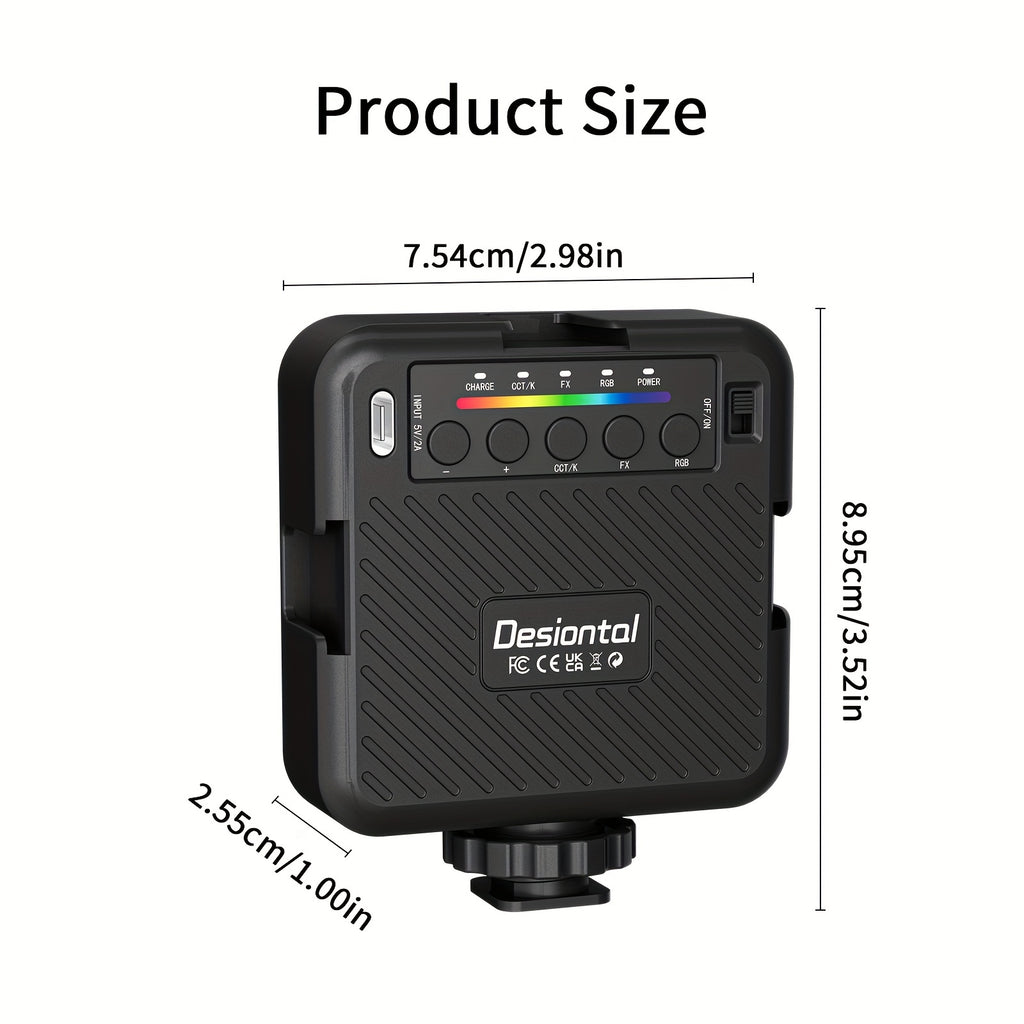 Desiontal iReal X1全彩RGB补光灯vlog相机拍摄柔光美颜灯带LED三色温3000-6500K模式户外便携手机自拍摄影打光静物拍摄 冷靴座和1/4螺孔安装