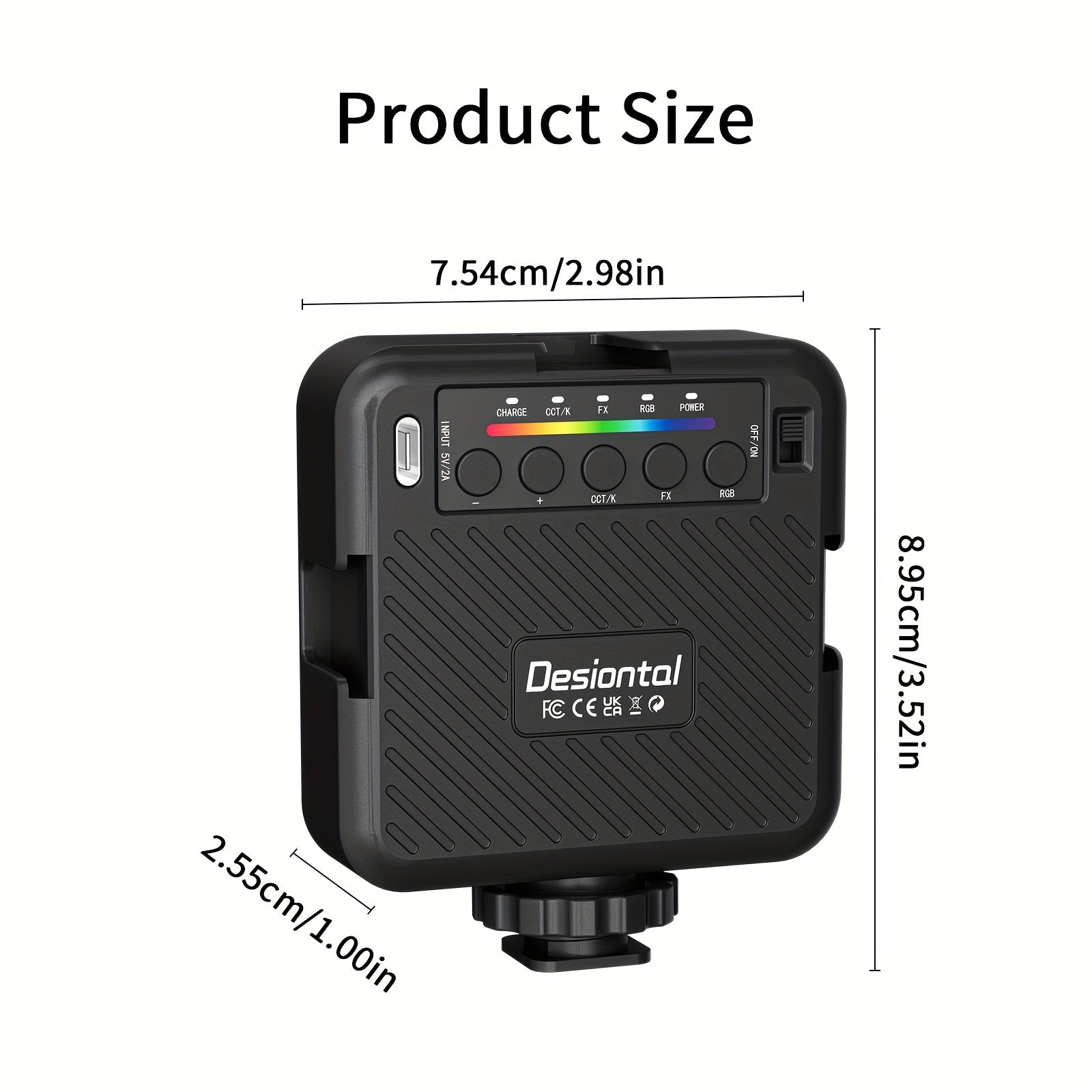 Desiontal iReal X1全彩RGB补光灯vlog相机拍摄柔光美颜灯带LED三色温3000-6500K模式户外便携手机自拍摄影打光静物拍摄 冷靴座和1/4螺孔安装