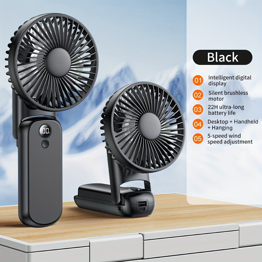6000mAh Portable Handheld Fan, 180° Foldable 5 Speed Adjustable, 6-22H Working Time, USB Rechargeable Mini Desktop Fan, Foldable Personal Cooling Fan for Travel Summer Outdoor Home Office