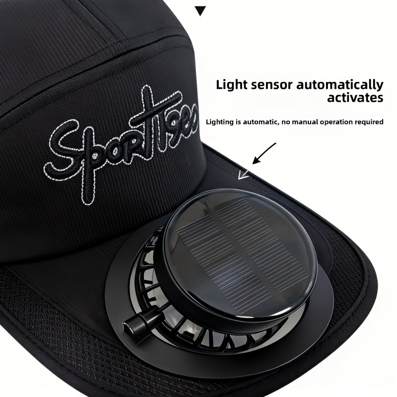 Solar Fan Baseball Cap, Hiking & Camping Hat, Adjustable Head Circumference for All Sizes, Solar + USB Multi-Charging Fan, New Design with Light Sensor Start, No Noise for More Comfort, 650mAh Large Capacity Lithium Battery for Longer Use