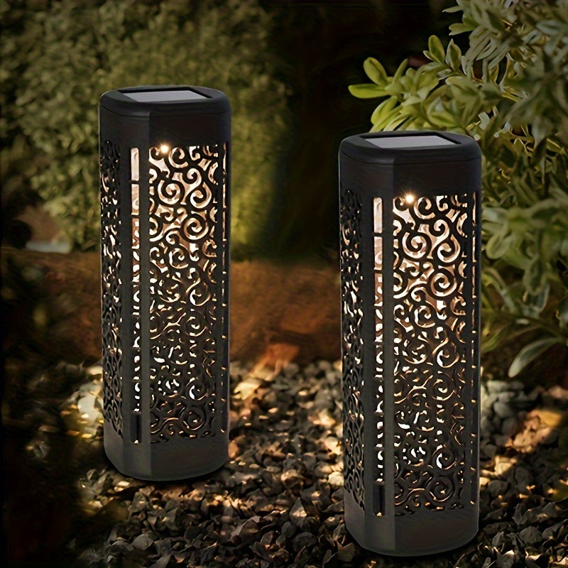 4pcs Solar Garden Vintage Hollow Out Floor Light, Outdoor Path Light, LED Halloween Christmas Decorative Landscape Light, Perfect for Courtyard, Garden, Pathway, Lawn, Street, Party Holiday Decoration