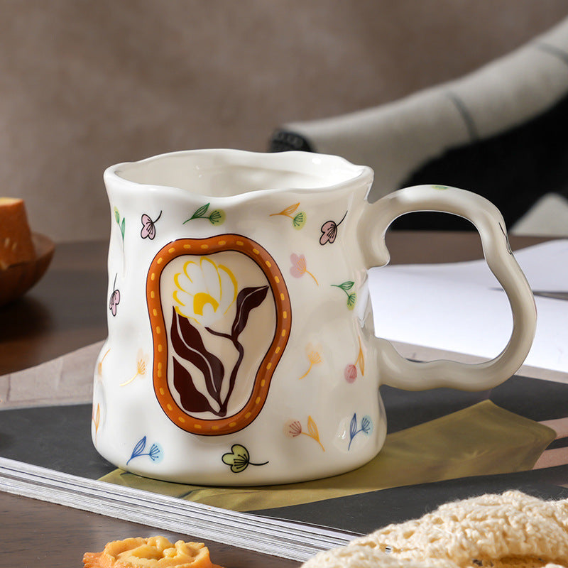 Dreamy Flower Cluster Handmade Ceramic Cup – Exquisite Water Cup with Artistic Design, Ideal Gift for Breakfast or Coffee