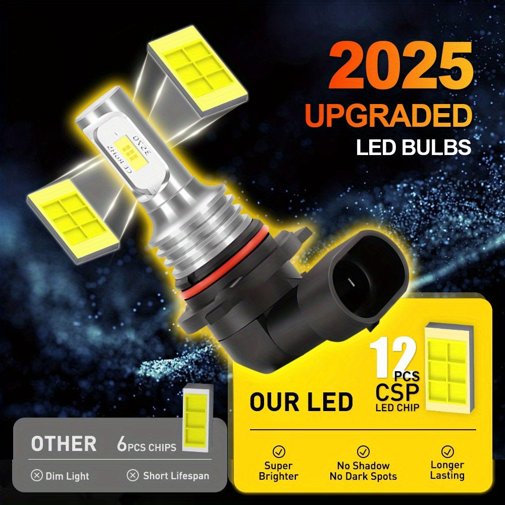 2-Pack High Power 9005 HB3 9006 HB4 LED Car Fog Light and Headlight Set, Mini Size 1:1 H11 H4 H7 H15 Headlights, Super Bright 6000K Car Light, Easy-to-Install Anti-Fog DRL Bulbs, No Battery Included