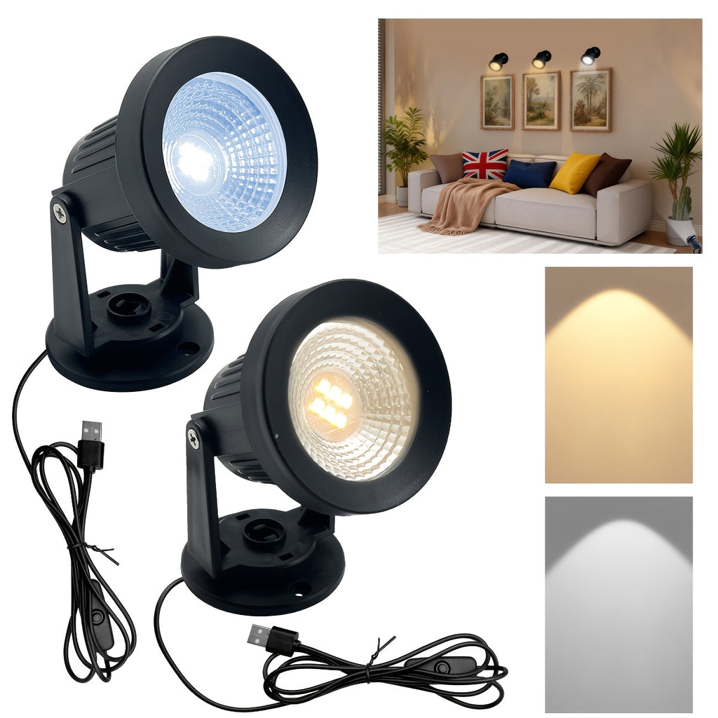 LED spotlight, indoor plant spotlight, multifunctional portable white/warm light spotlight, wall-mounted decorative light, with 59.06-inch power cord and switch, suitable for exhibitions, billboards and artwork display lighting