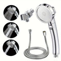 High Pressure Handheld Shower Head Set with Pause Function - 3 Spray Modes, Adjustable Angle Holder & Hose, Detachable, Perfect Bathroom Accessory - Polished Finish