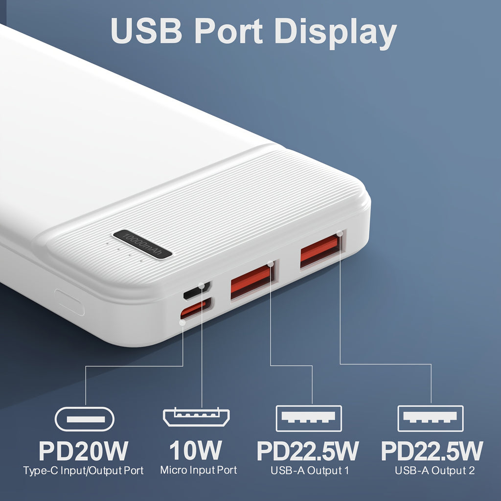 3-Pack Power Bank Portable Charger 10000mAh, Battery Pack PD 22.5W with Dual USB & USB-C Input/Output, Slim & Lighweight for Phones, Tablets, And More.(3 Packs)