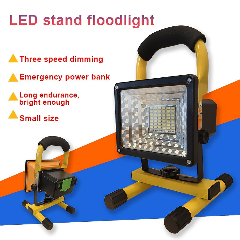 USB rechargeable, LED light source spotlight and floodlight, compact and portable, with aluminum heatsink, three-step dimming, red/blue strobe, high brightness, long battery life