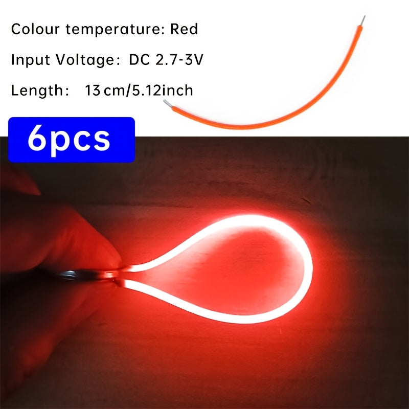 6条柔性LED灯带 - 暖光、红色、绿色、蓝色、粉色 | 38mm/130mm/300mm螺旋灯泡，适用于DIY与装饰 | 电池供电（DC3V） | 强光可弯曲，适合厨房/客厅/书桌