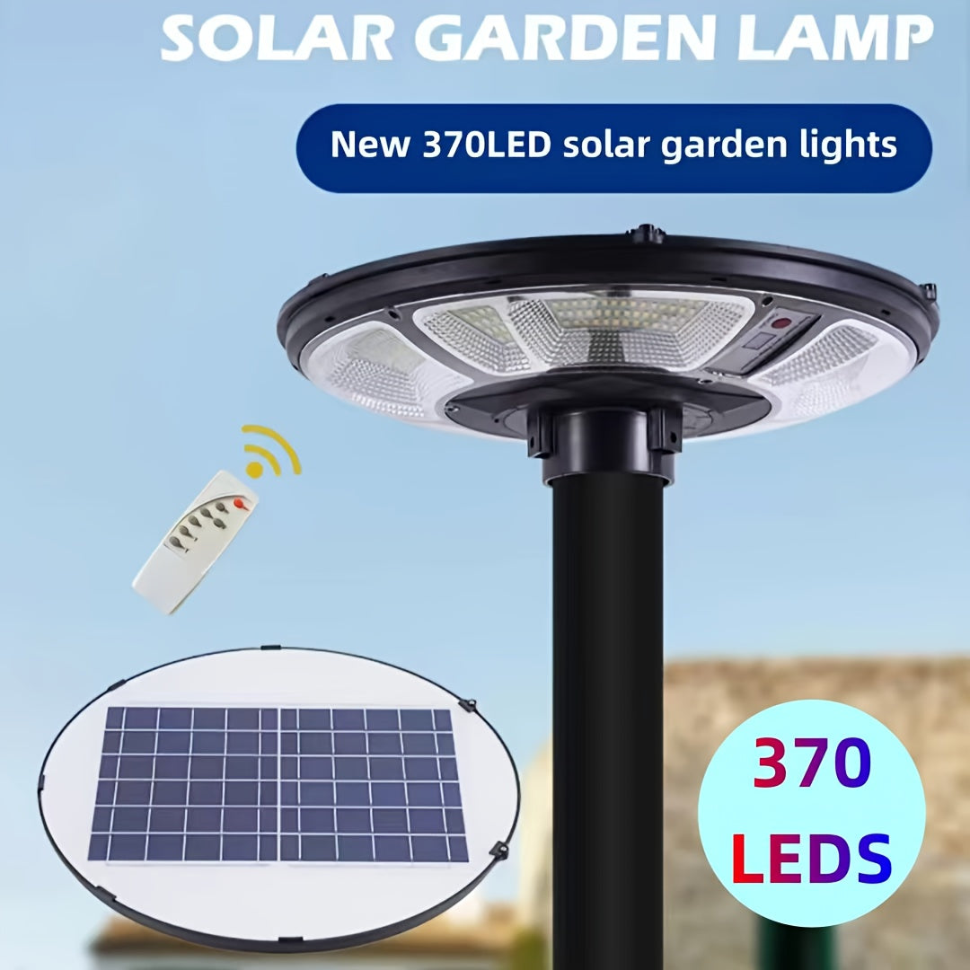 1PC 370 High-Brightness LED Beads Garden Light, Energy Saving, Easy Installation, Multiple Installation Methods, Solar Courtyard Light, Remote Control Street Light, 7200mAh Long-Lasting Courtyard Emergency Light, Round UFO Light Appearance