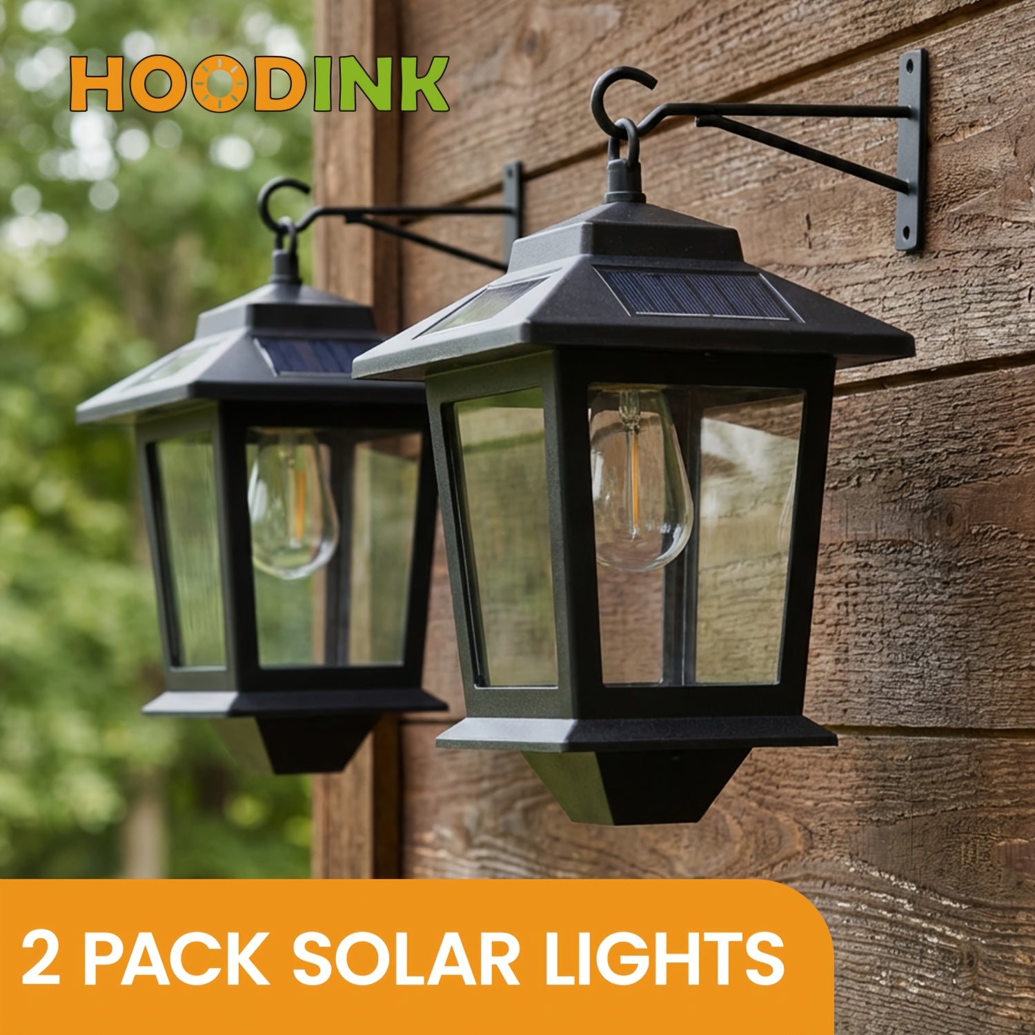 2 Pack Solar Wall Light Set, Designed for Outdoor Use, Equipped with 4 Solar Panels, LED Light Runs from Dusk to Dawn, Rustproof and Waterproof, Hooks Included
