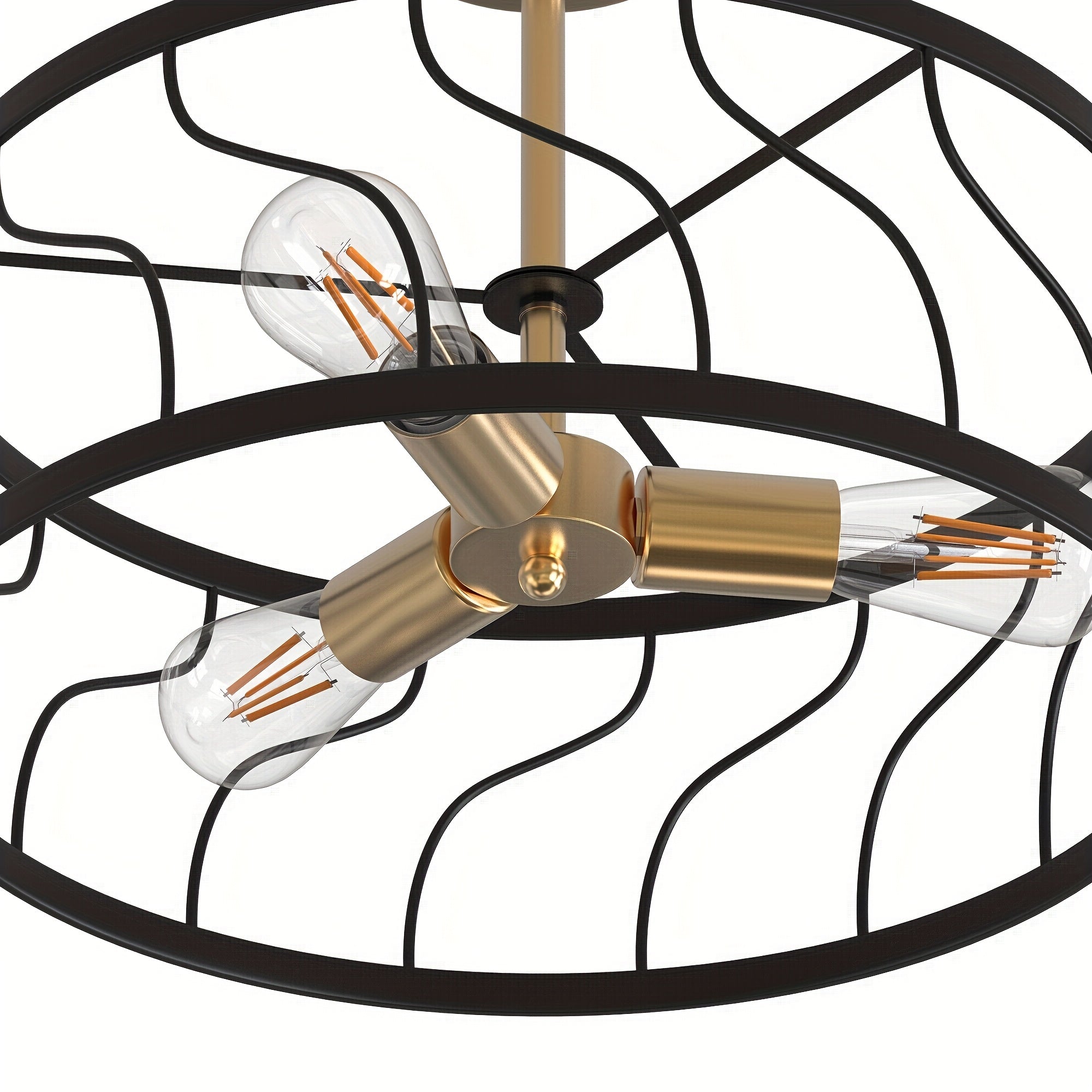 Modern 3-Light Black and Gold Semi-Flush Mount Ceiling Fixture with Drum Cage Design - Elegant Metal Lighting for Kitchen, Hallway, Bedroom or Living Room, E26 Base (Bulb Not Included), Living Room Decor | Modern Ceiling Light | Durable Metal