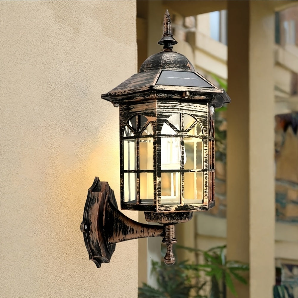 2PCS Vintage Solar Outdoor Wall Light Waterproof Courtyard Decorative LED Tungsten Alloy Wall Light, Suitable for Garden, Courtyard and Porch, Tungsten Filament Light, Outdoor Garden, Street Floor Decoration, Solar Garden No Wiring Required
