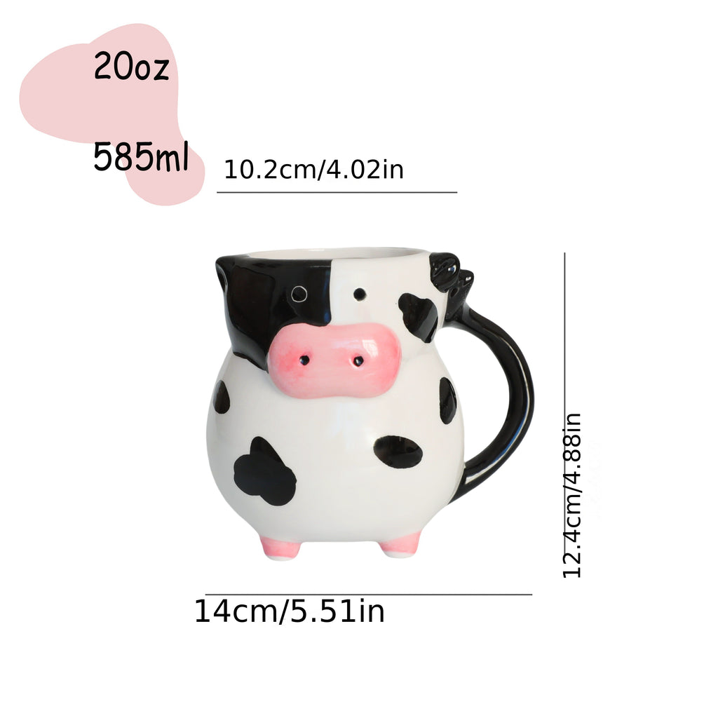 1pc, Handmade Cute Cow Water Mug, Classic Cow Pattern Ceramic Mug with Handle, Perfect for Coffee, Milk, Juice, Cocoa, Exquisite Birthday & Christmas Gift, 585ml / 20oz/