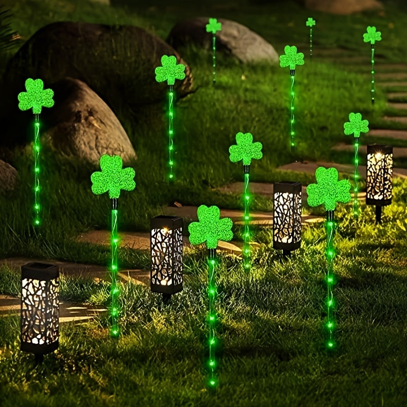 1 Set of 6 Clover Solar Lights, for St. Patrick's Day Decoration, Outdoor Green Garden Wooden Stake Lights, 8-Mode Lucky Clover Light, for St. Patrick's Day, Yard, Path Decoration