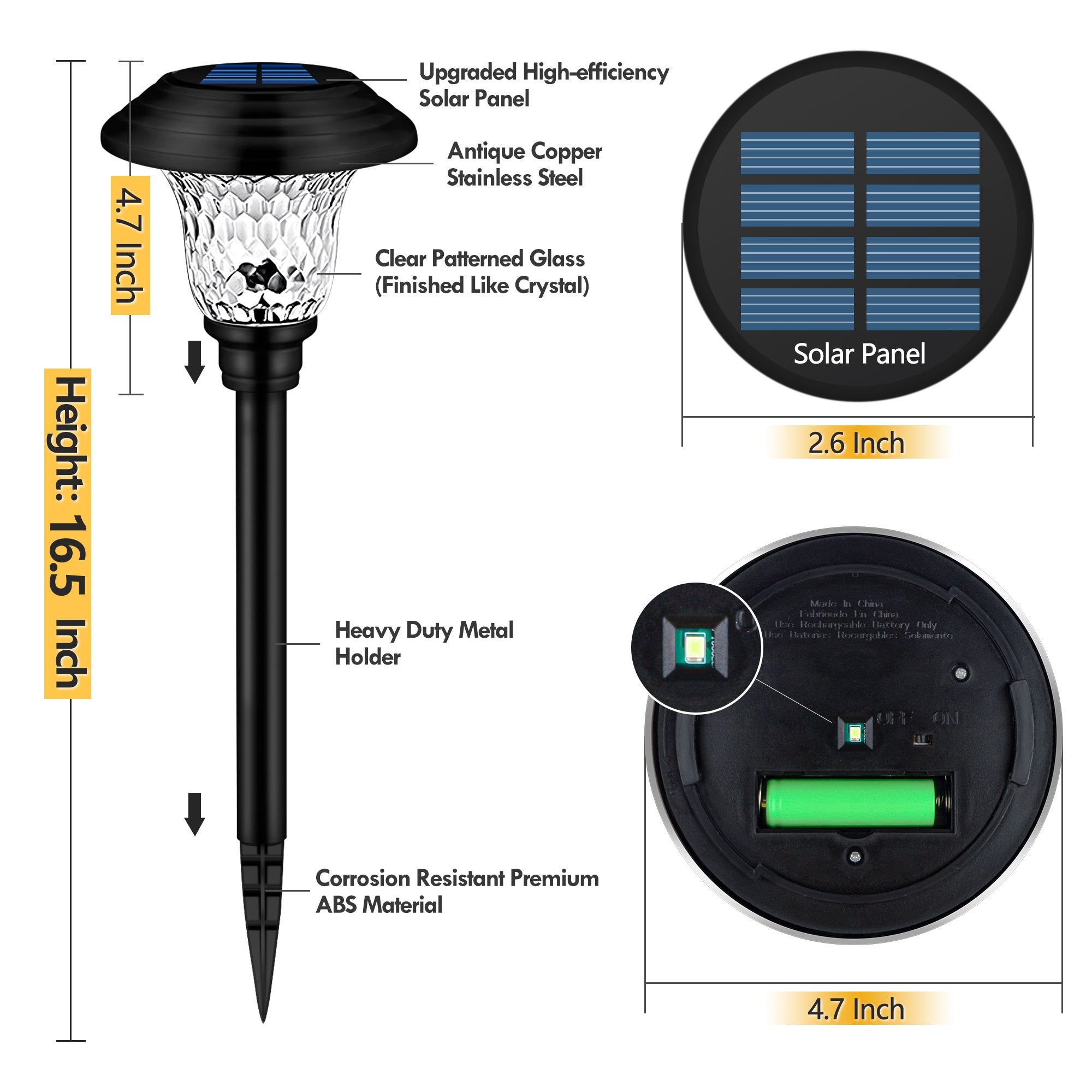 [Super Bright Solar Light] Glass & Metal 8 Pack Solar Path Lights Outdoor 20 Lumens Solar Courtyard Light Glass Stainless Steel Auto On/Off Solar Landscape Light for Lawn, Patio, Yard, Garden, Walkway, Driveway
