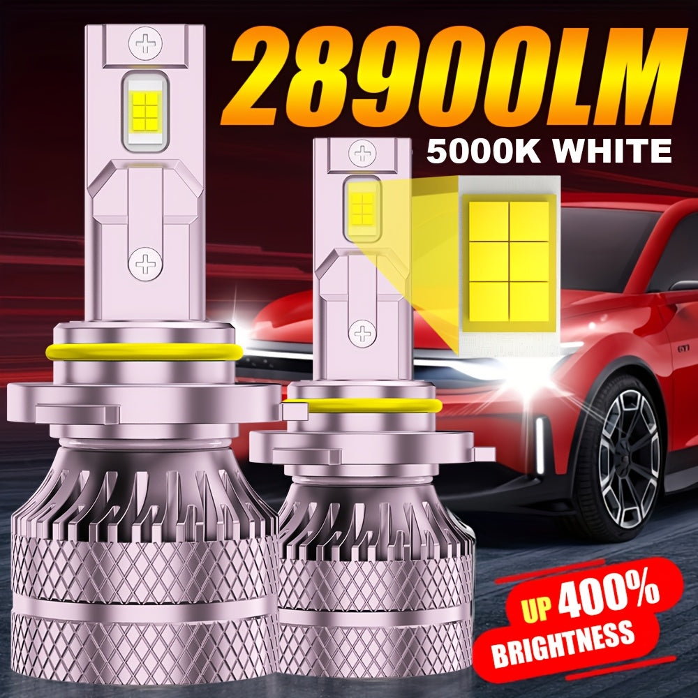 2-Pack LED Headlight Bulb Combo 9005+9006, 12V/24V 5000K Double-Sided Super Bright COB Chips, No Battery Included, Car Lighting, Transparent Beam Light, High Performance Bulbs