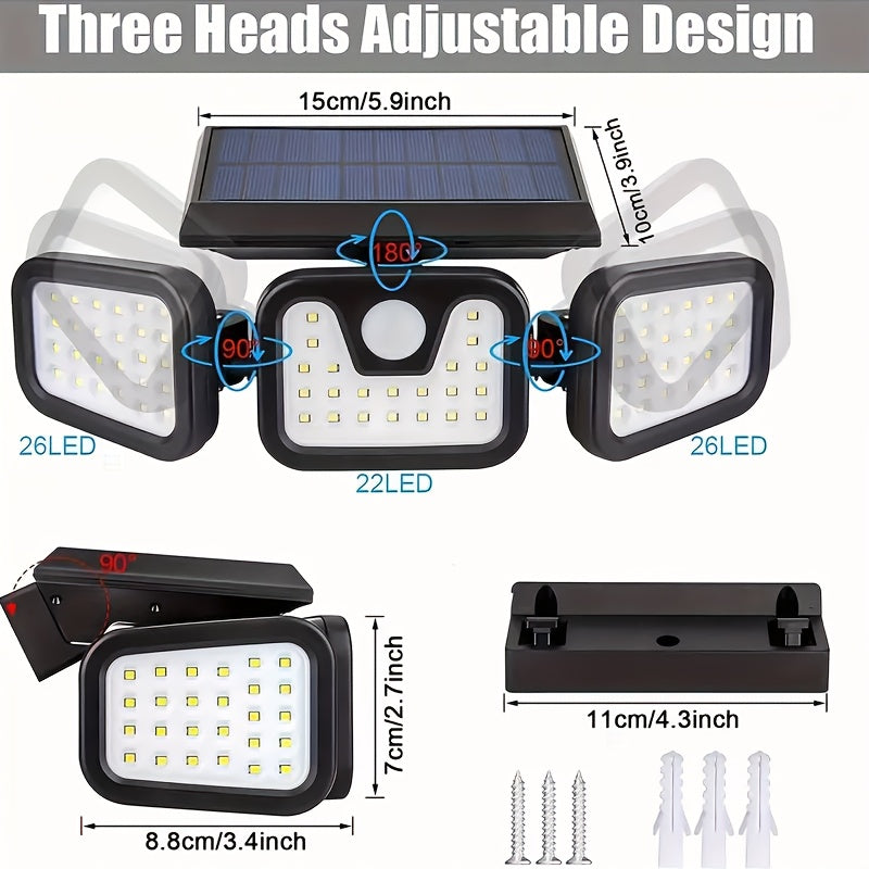74 LED Solar Outdoor Flood Light with Motion Sensor, 3-Step Dimming and IP44 Protection Rating - Wide Angle Illumination, Perfect for Garden, Driveway, Courtyard and Commercial Street Lighting