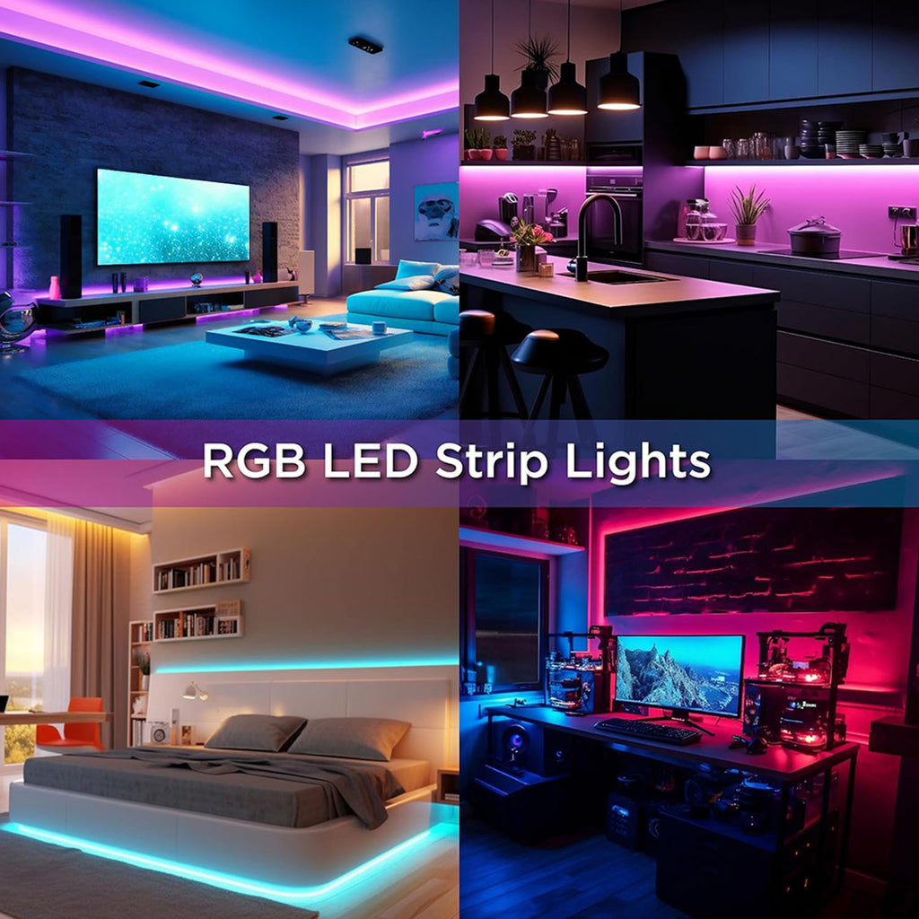 USB RGB LED灯带，配备三键遥控器，3535变色柔性灯带，可调亮度与多种模式，可裁剪式橱柜下照明灯，适用于客厅、舞蹈室及节日装饰