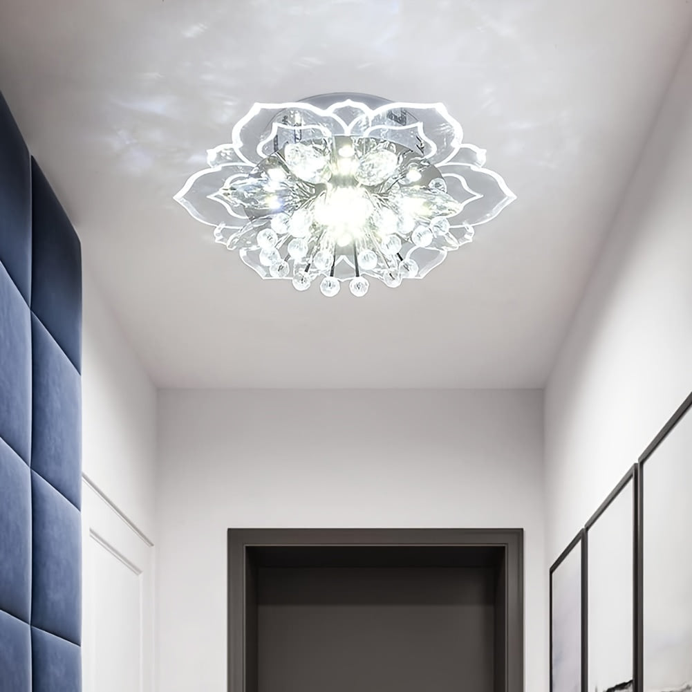 Crystal Glass Ceiling Light Flower-Shaped Colorful Mini Ceiling Light, Adjustable Light Color, Semi-Flush Mount Hardwired, Suitable for Hotel, Living Room, Hallway, Corridor, with LED Light Source