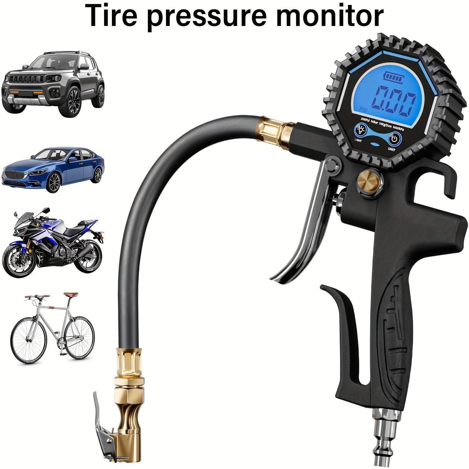Digital Tire Pressure Gauge, 250 PSI (Heavy Duty with Quick Connect Coupler), 0.1 Display Resolution, Air Compressor Accessory, Tire Inflator Gauge, Auto Accessory for Cars, SUVs, Buses, Trucks, Bicycles & Motorcycles