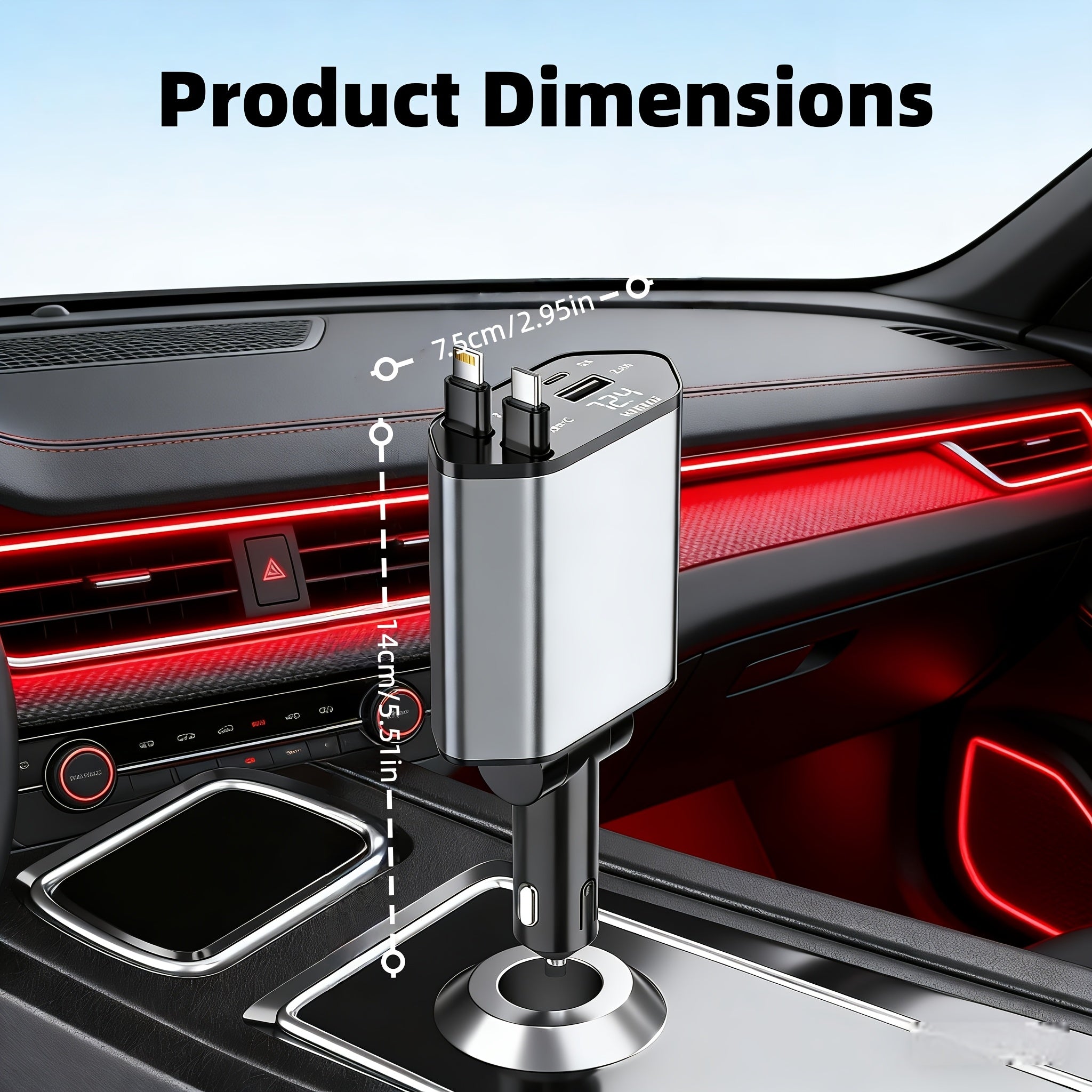 [W&O] Car Phone Charger, 4-In-1 Fast Car Charger Adapter with Dual Cable Retractable Phone Charger Cable, Fast Charging, Compatible with Type-C And IOS Dual Systems, 2 Ports (USB-A And USB-C) Universal Cigarette Lighter USB Interface