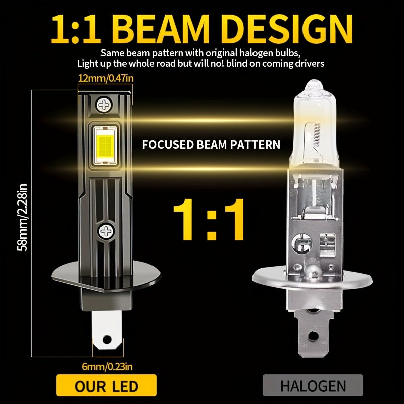 2Pcs H1 LED Bulbs - 50000 Lumens Super Bright Xenon White Light, Brighter than Halogen, Fog Light & High/Low Beam Plug-and-Play Installation, Heat Dissipating Aluminum Housing - Direct Replacement for Cars