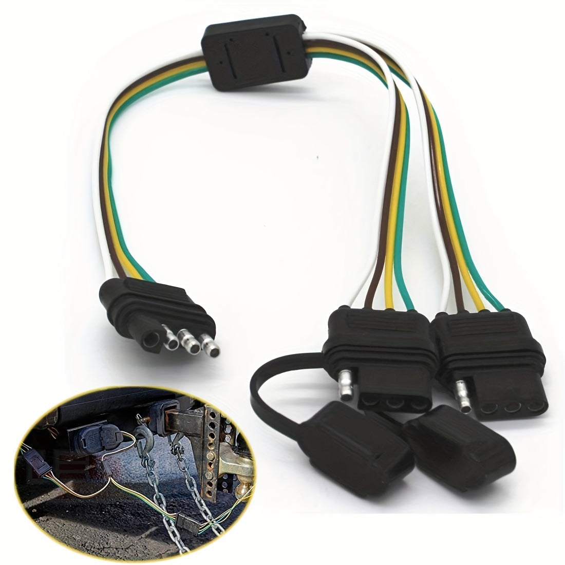 4-Pin Flat Y-Splitter Plug Adapter, 17.5-Inch Trailer Extension Wiring Harness Plug, for LED Tailgate Light Bar and Trailer Lights, US Standard