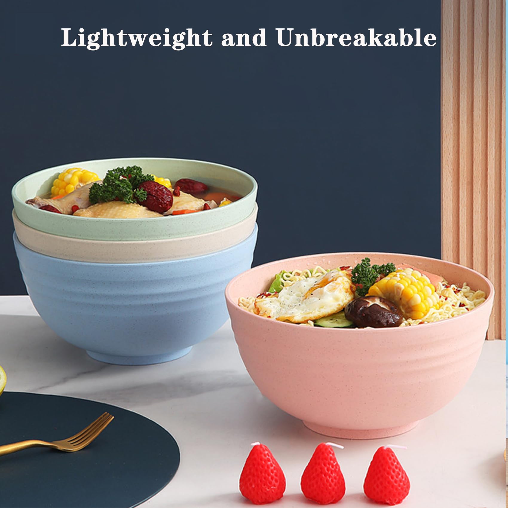 4-Pack Unbreakable Cereal Bowl Set – 24oz PP Plastic Bowls for Soup / Rice / Cereal – Microwave & Dishwasher Safe – Lightweight Tableware – Shatterproof Design for Home, Camping & Gifts (4 Colors)