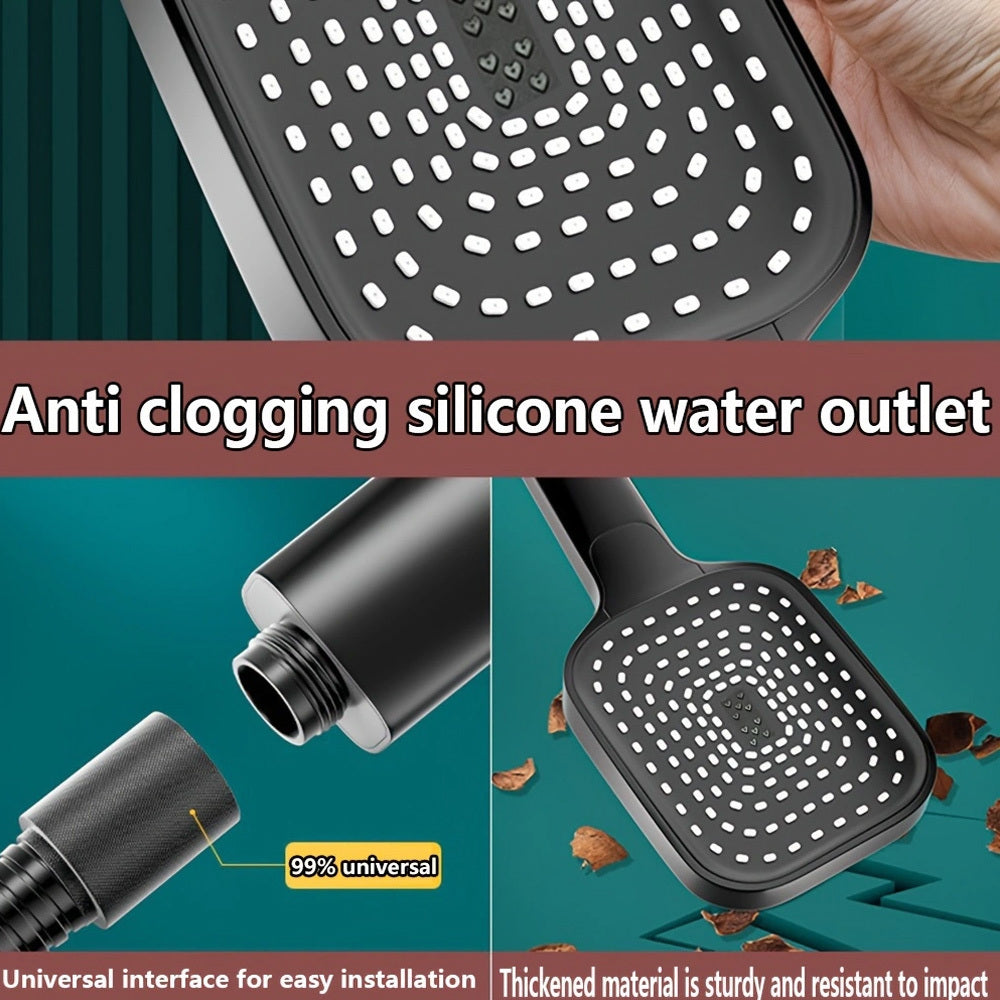 3-Function Shower Head Set - Extra Large Face with 59.06" Hose - High Pressure Rain, Massage & Mist Modes - Easy Install, Universal Fit, Designed for Shower Only