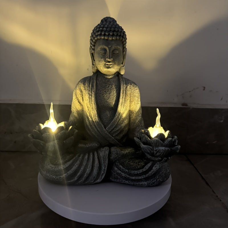 One Zen Solar Buddha Statue Garden Light, Christmas Decorative Solar Meditation Garden Buddha Statue, Courtyard Lawn - Indoor/Outdoor Decoration, Perfect for Balcony, Garden, Courtyard, Porch Courtyard Art Decor, Gift