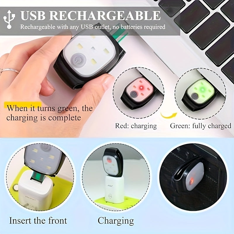USB夹子灯 白光照射 红光警 户外夜跑夹式跑步灯 USB 可充电适用于慢跑、徒步、露营、 轻巧便携