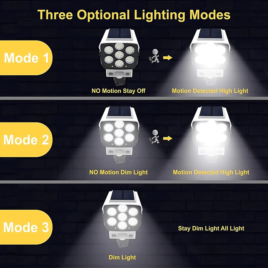 Simulated Surveillance Outdoor Motion Sensor Solar LED Spotlight 77 Lamp Beads High Efficiency Sensor Auto on on Motion Built in Security Deterrent for Porches Gardens Driveways Commercial Use Streets Garages Modern Outdoor Fixture