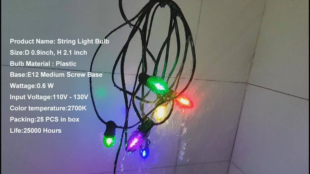 25个C7 LED圣诞灯泡套装，防碎，适用于室内串灯，采用E12烛台灯座