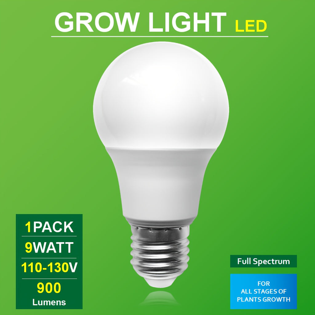 1-Pack LED Plant Grow Light Bulb, 110-130V AC 9W E26 Medium Base, 6500K High Bright Cool White Full Spectrum Grow Lamp, Ideal for Seeding & Indoor Plant Lighting, Perfect Sunlight Replacement