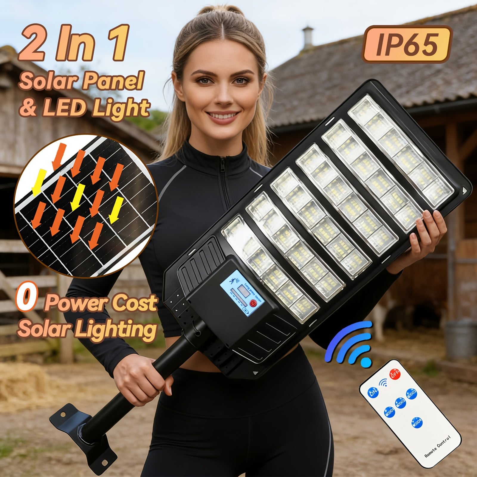 Outdoor Solar Street Light, Ultra-Bright LED Floodlight, Equipped with Motion Sensor and Remote Control, Designed for Security Lighting in Gardens, Courtyards, Pathways and Parking Lots, Energy Saving.