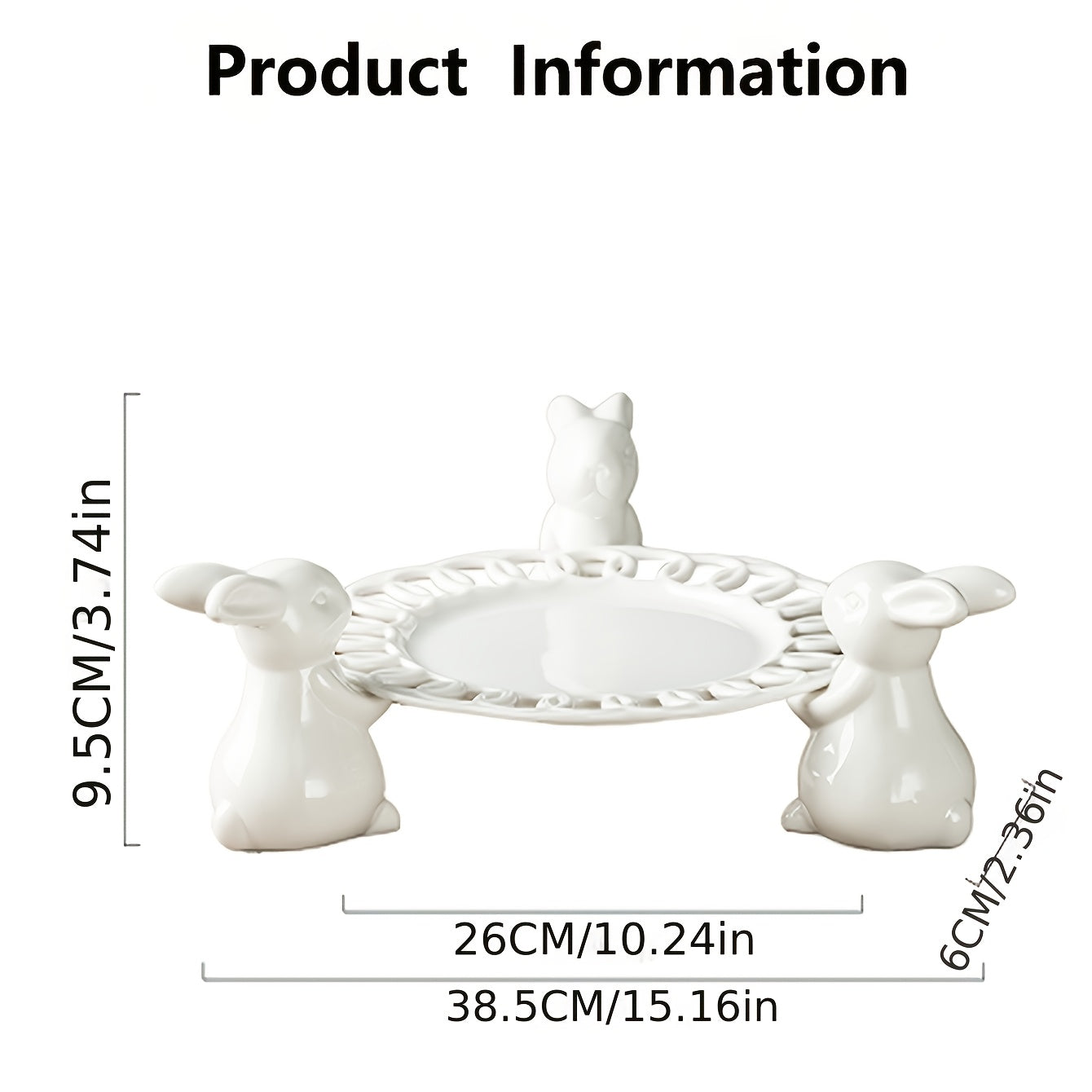 Ceramic Rabbit Cake Tray Dessert Stand Deep Fruit Plate, Ideal for All Kinds of Party Snack Trays, European Creative Decorative Storage Display Pierced Tray/ Fr: Plat à gâteau en céramique lapin, Support à desserts, Plat profond à fruits