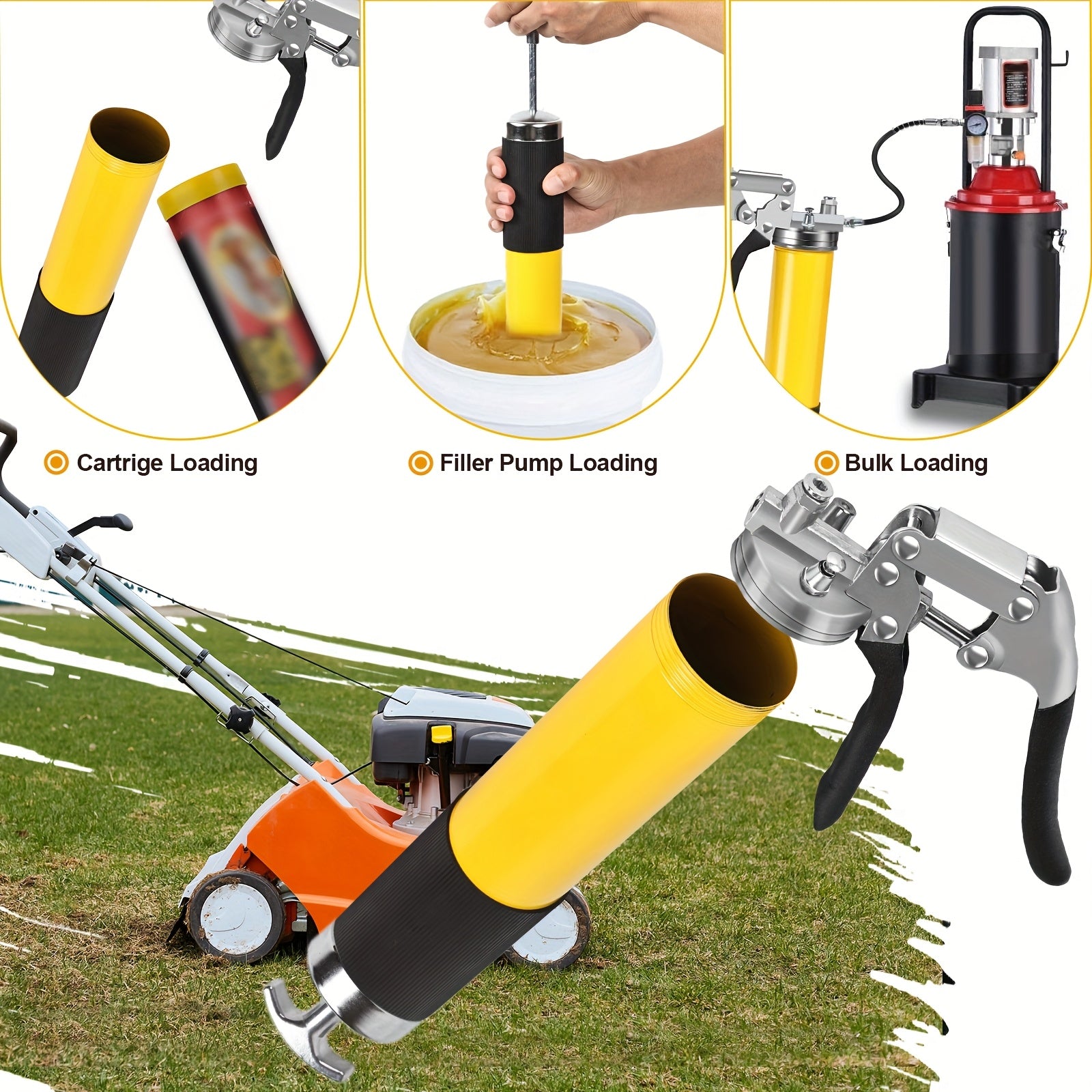 Heavy Duty Grease Gun Set - Flush-Type Nozzle, 8000 PSI Leak-Proof Pistol Grip, 18-Inch Flexible Hose, 2 Couplers, 2 Extension Tubes and Improved Pattern Nozzle - For Automotive & Industrial Professional Lubrication