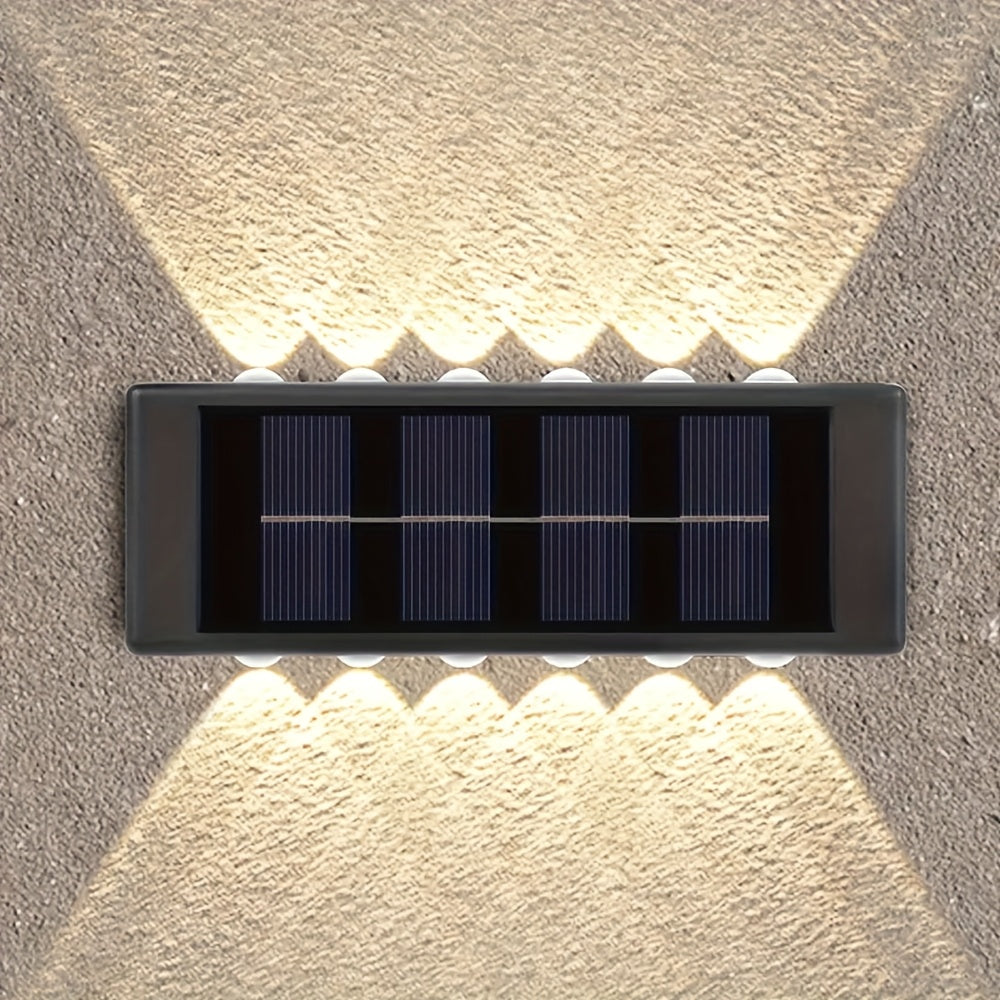 2-Pack 12LED Solar Wall Light, IP44, Outdoor Wall Light Decoration, Black Housing Up and Down Lighting Ambient Solar Light for Wall Illumination