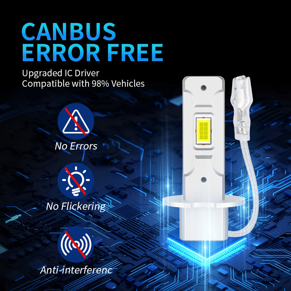 Lupu Auto 2-Pack Car Headlight LED H3 LED Light 110W 25000LM H3 Bulb Mini Size Design Wireless Car Light CSP 5530 Chip White Light 6500K + 600% Brightness, High/Low Beam, Auto Modification Accessory Plug-and-Play