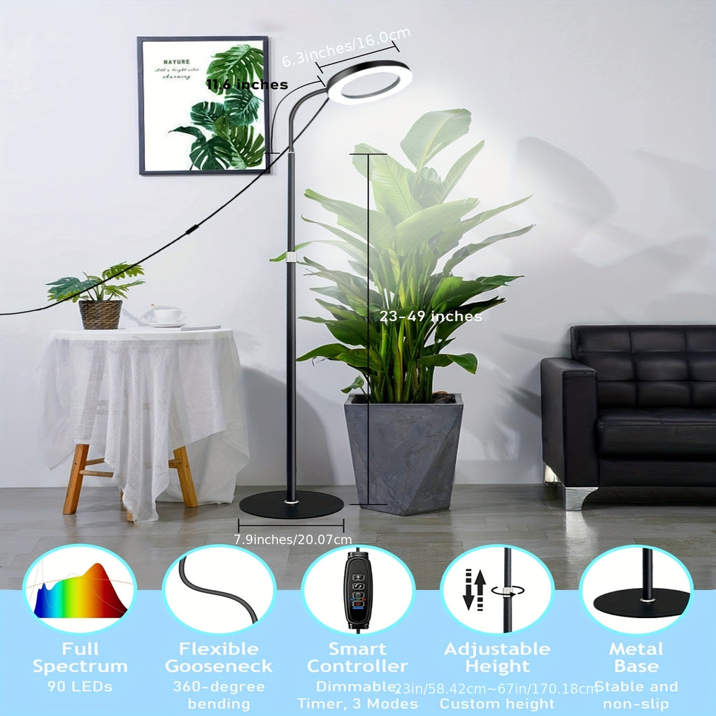 4-Color Circular Floor Plant Lamp, USB Powered, Freely Extendable, Indoor Flower Plant Grow Light, 3/9/12H Timer, Dimmable Plant Lighting