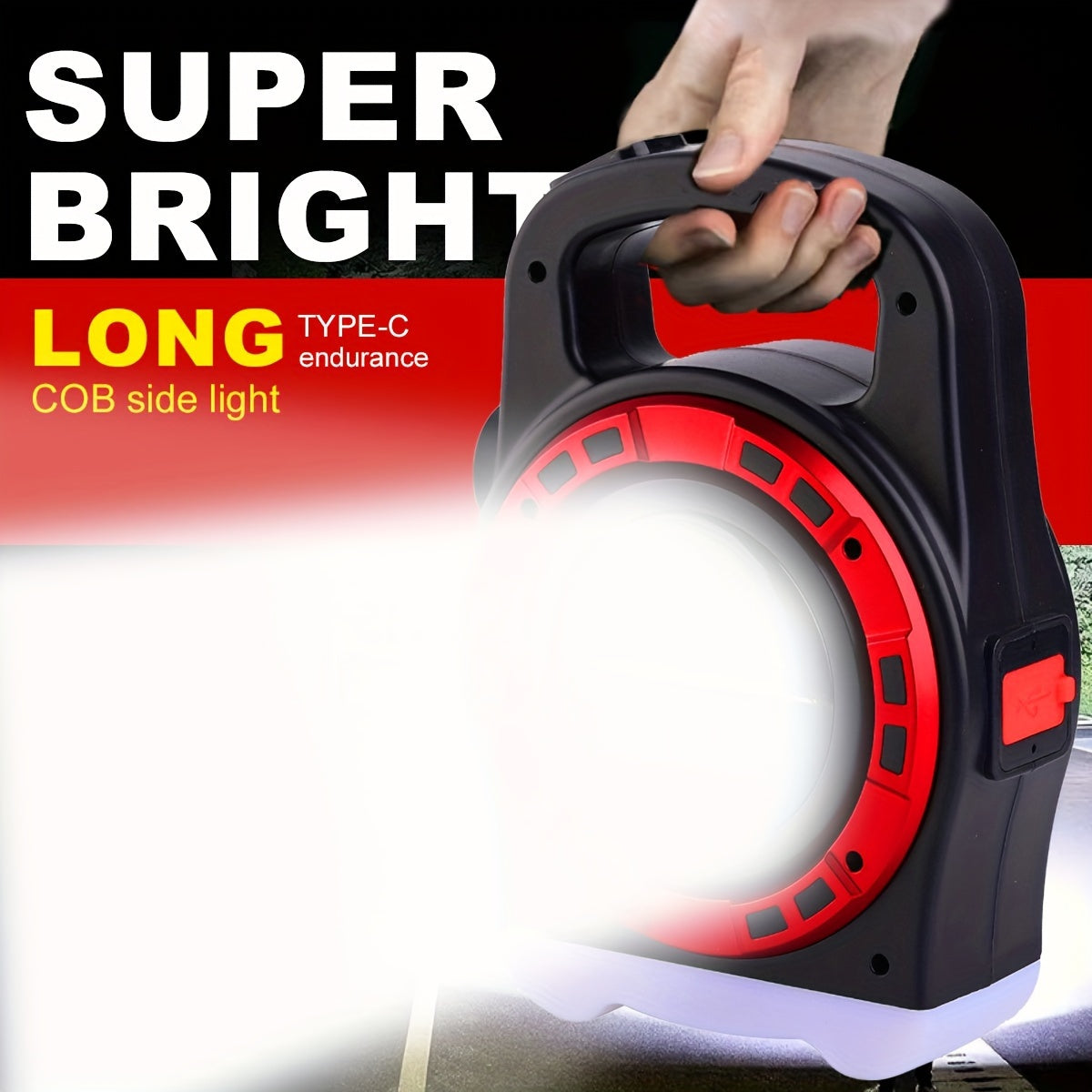 1Pc Multifunctional Outdoor Solar Handheld Light, Super Large COB Side Light, Camping Gear, Multiple Lighting Modes, Suitable for Adventure, Highway Emergency, Power Outage & Reading