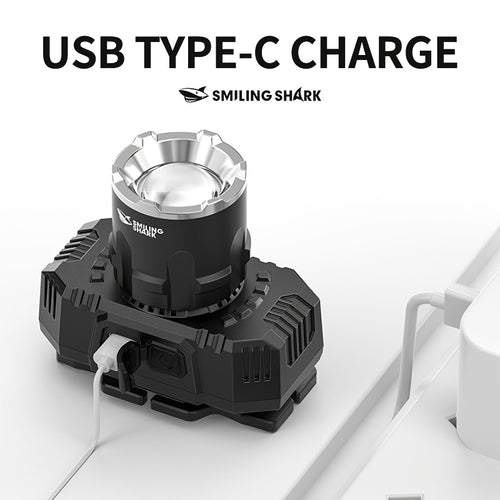 1PC Rechargeable X50 Headlamp Head-mounted Strong Flashlight Super Bright LED Chip USB Charging Cable Zoom Function Detachable Headband Hands-free Operation Adjustable White Light Beam Multi-mode Switching for Night Fishing Camping Hiking Running