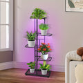 Indoor Plant Stand with Grow Light, 5-Tier 6-Pot Metal Multi-Function Flower Pot Shelf, Display Rack for Courtyard Balcony Living Room Corner Garden