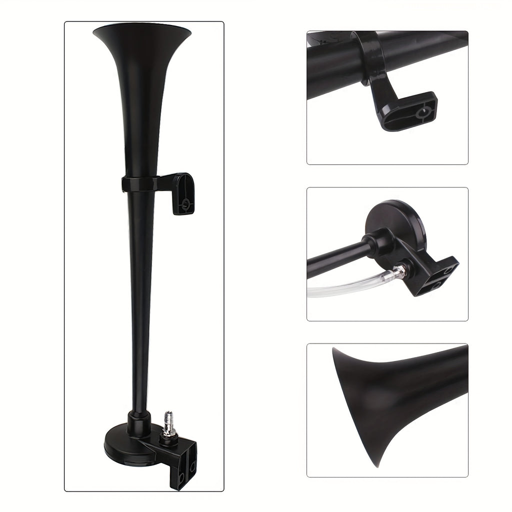 ALLREY 12V Air Horn Kit, Super Loud 18 Inch Single Horn Truck Horn, Train Horn with Compressor, Fits Any 12V Vehicle, Silver Black Button